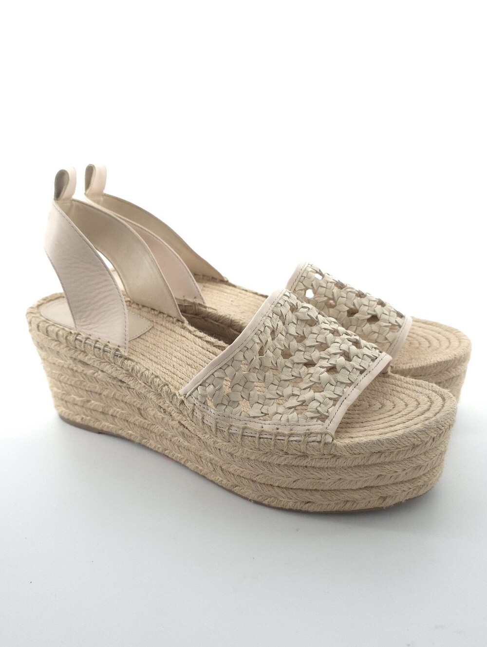 Tory Burch Basket-Weave Leather Espadrille Wedge Sandals Size 10.5 - Picture 1 of 11